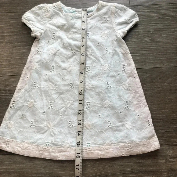 Janie And Jack White Floral With Blue Lining Short Sleeve Dress Size 12-18 Month - Picture 6 of 10